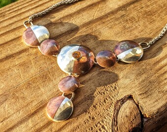 Handmade rustic copper necklace with fire opal