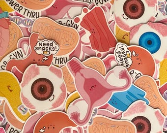 Oops Medical Science Pun Sticker Pack, Anatomy Organs, Cell Biology Vinyl Stickers, Cute Gift for Medical Nursing Student Scientist, STEM