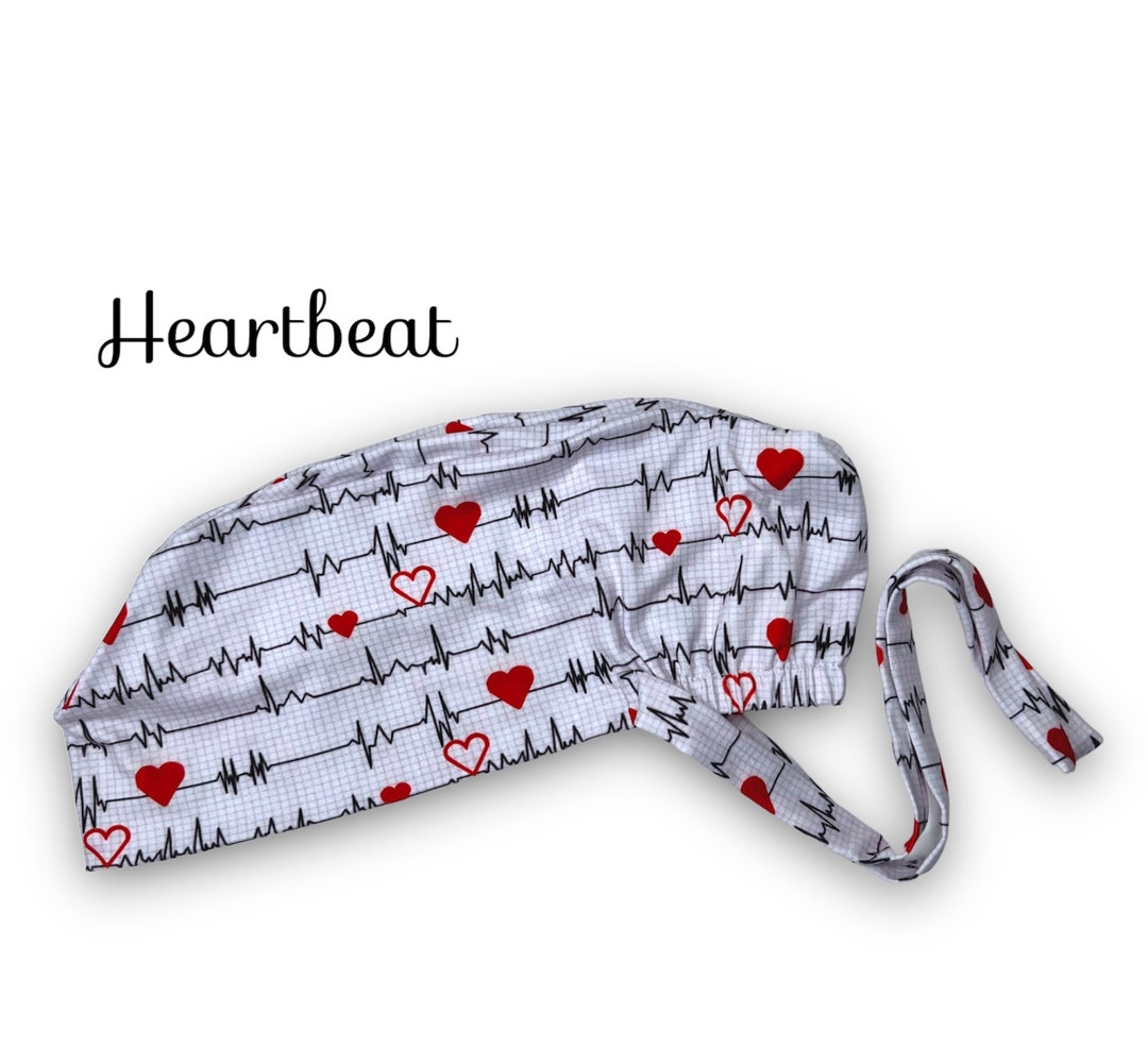 Heartbeat ECG EKG Soft Stretchy Scrub Cap, Scrub Hats for Dentists