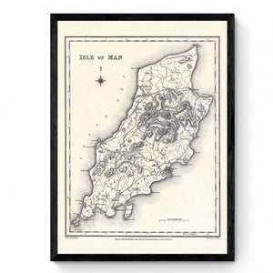 Isle of Man kaart - antieke reproductie - Manx geschiedenis - Vintage Wall Art - beschikbaar ingelijst