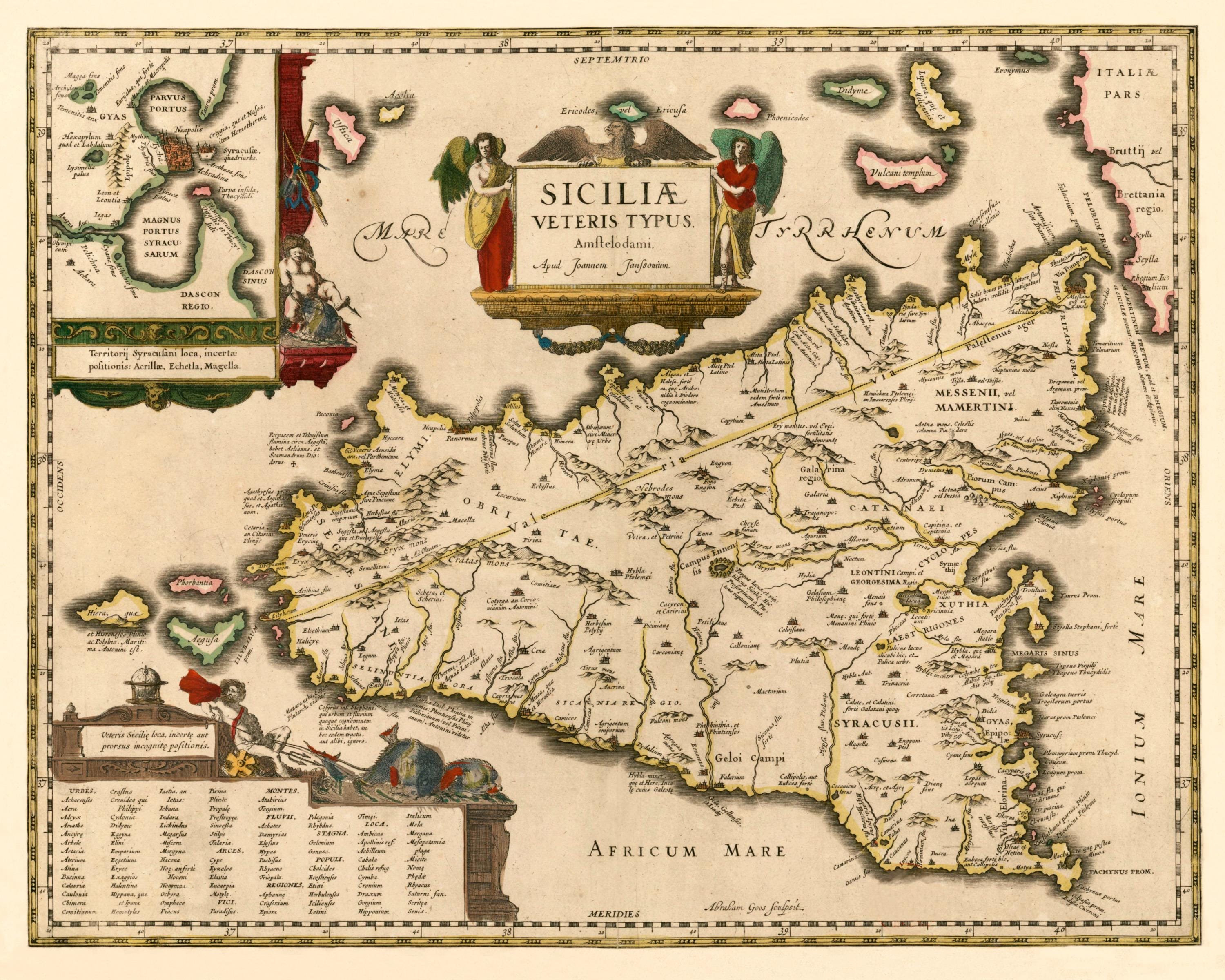 シチリア島の地図、1600-1699年頃 - イタリア - アブラハム