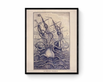Octopus Kraken Print - Le Poulpe Colossal - dated 1801 - Antique Reproduction - Available Framed