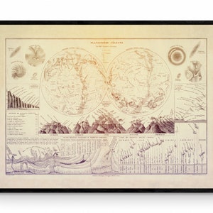 Planisfero Celeste - datato 1840 - Riproduzione Antica - Mappa Stellare - Costellazione - Astronomia - Fiumi - Montagne - Geografia - Decorazione Murale