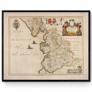 Landkarte von Lancashire (Lancastria) datiert 1667 - Antike Reproduktion - Joan Blaeu - Erhältlich gerahmt