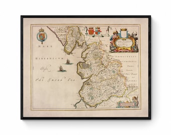 Lancashire Map (Lancastria) dated 1667 - Antique Reproduction - Joan Blaeu - Available Framed