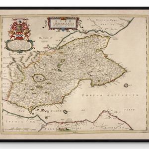 Karte von Fife datiert 1654 - Kingdom of Fife - Schottland - Antike Reproduktion - gerahmt erhältlich
