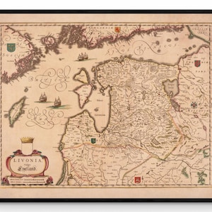 Litauen Karte datiert 1645 - Lateinische antike Karte - Antike Reproduktion - Eingerahmt erhältlich