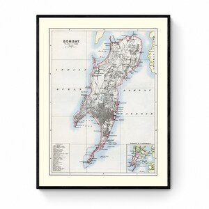 Bombay (Island and Town) Karte - Antike Reproduktion - Mumbai Stadt Karte - Indien - Mit Rahmen erhältlich