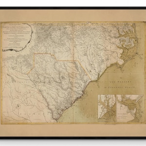 Carolina del Norte y del Sur con sus fronteras indias fechadas en 1777 - Reproducción antigua - Mapa muy detallado - Disponible enmarcado