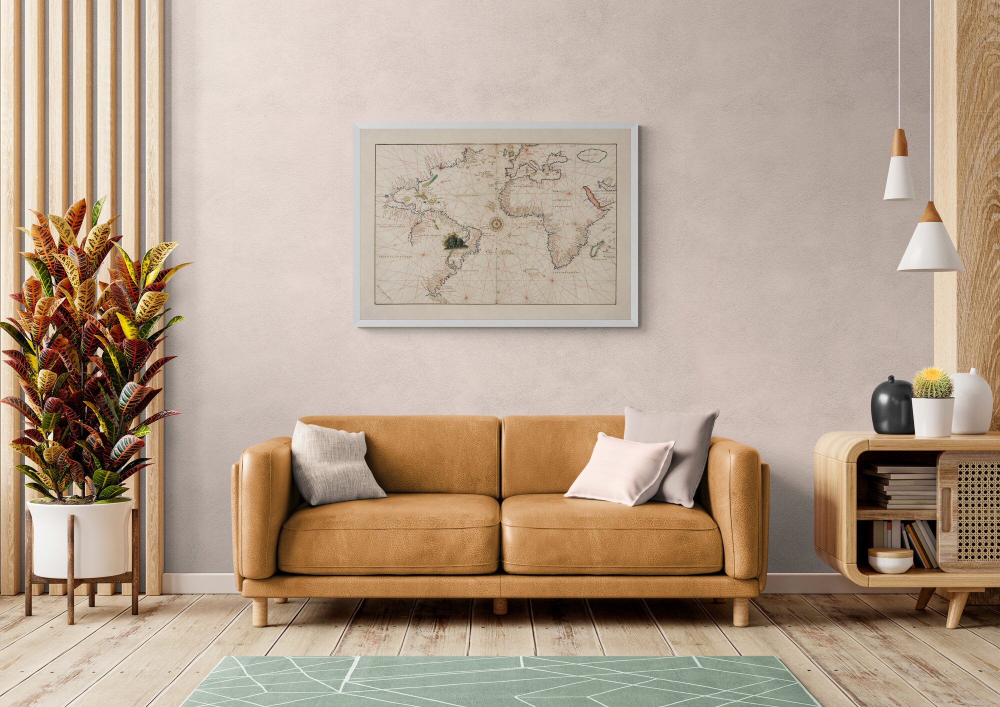 大西洋ポルトラン海図 1544年 - アンティーク複製 - 航海図 - 額入り