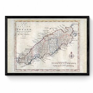 Une carte de l’île de Tobago par Thomas Bowen Carte de reproduction ancienne de 1779 - carte murale vintage - disponible encadrée