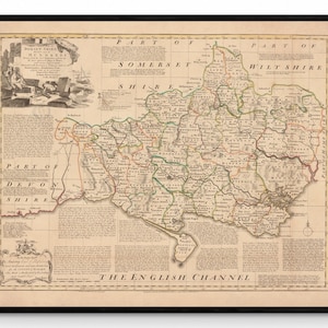 Dorsetshire Karte datiert 1760 - Antike Reproduktion - Dorset - Emanuel Bowen - Detaillierte County Karte - Erhältlich gerahmt