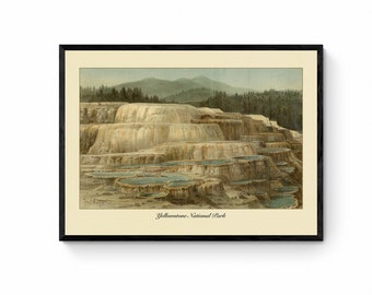 Yellowstone National Print - Antique Reproduction - Wyoming - USA - Landscape Art - Wall Decor - Available Framed