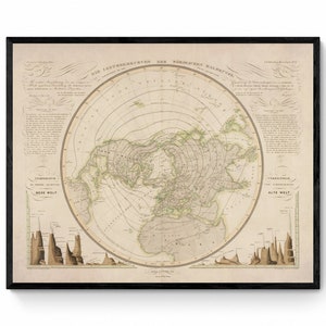 Isothermal Curves of the Northern Hemisphere dated 1849 - Meteorology - Antique Reproduction - Available Framed