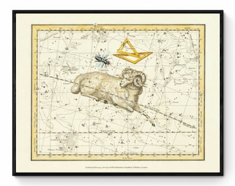 Aries, Triangula and Musca Constellations Antique Reproduction - Alexander Jamieson - dated 1822 - Zodiac - Astronomy - Available Framed