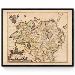 Ulster Karte von 1654 - Antike Reproduktion - Nordirland - Vintage Wandkunst - Verfügbar gerahmt
