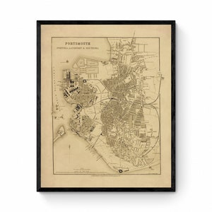 Portsmouth, Portsea, Landport and Southsea Map - Antique Reproduction - 19th Century Map - Detailed City Plan - Hampshire - Available Framed