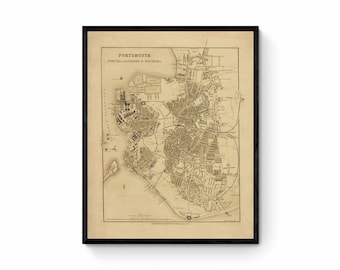 Portsmouth, Portsea, Landport and Southsea Map - Antique Reproduction - 19th Century Map - Detailed City Plan - Hampshire - Available Framed