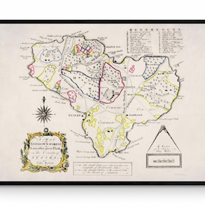 Forêt d'Ashdown ou grand parc de Lancaster, Sussex - carte ancienne - datée 1747 - John Kelton - reproduction antique - disponible encadrée