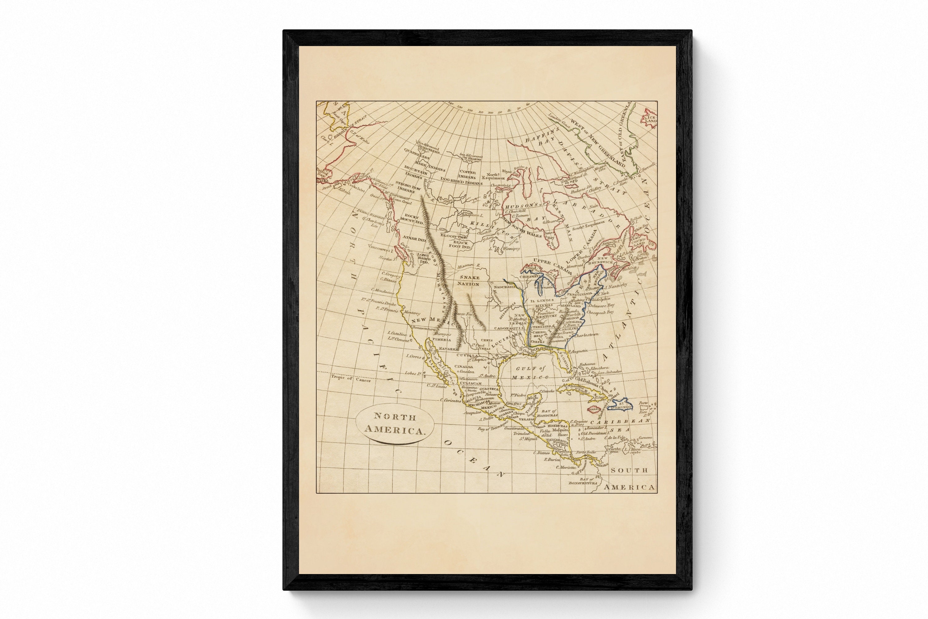 North America Map From 1819 Showing Native American Tribes - Etsy