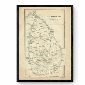 Ceylon Map - Antike Reproduktion - Sri Lanka - Vintage Wandkarte - gerahmt erhältlich
