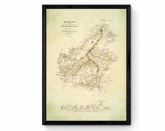 Borneo Map - Antique Reproduction - Southeast Asia - Indonesia - Brunei - Malaysia - Vintage Wall Map - Available Framed