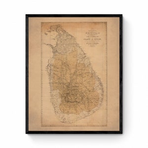 Eiland Ceylon kaart gedateerd 1822 - antieke reproductie - Sri Lanka - vintage muurkaart - beschikbaar ingelijst