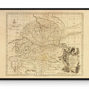 Baviera, Austria, Bohemia, Moravia Mapa - fechado c.1747 - Reproducción Antigua - Salzburgo, Tirol, Estiria, Hungría - Disponible Enmarcado