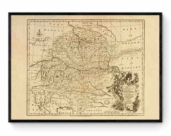 May include: An antique map of the Kingdom of Bohemia, showing the surrounding regions of Saxony, Poland, Moravia, Austria, Hungary, and Italy. The map is printed in black and white on a cream-colored paper.