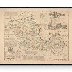 Berkshire Karte vom 1756 - Antike Reproduktion - Emanuel Bowen - Detaillierte County Karte - Erhältlich gerahmt