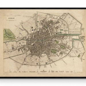 Dublin City Plan dated 1836 - Ireland - Antique Reproduction - Available Framed