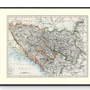 Bosnien, Serbien und Montenegro Landkarte - Antike Reproduktion - Balkan Karte - Balkan Geschichte - Verfügbar mit Rahmen