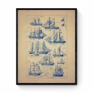 Sails and Sailing Ships - Antique Reproduction - Nautical Decor - Available Framed