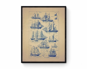 Sails and Sailing Ships - Antique Reproduction - Nautical Decor - Available Framed
