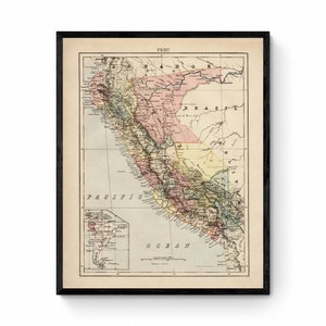 Pérou - Carte de reproduction antique - Géographie - Amérique du Sud - Disponible encadrée