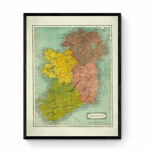 Irlanda en 1863 Mapa colorido - Reproducción antigua - Historia de Irlanda - República de Irlanda - Irlanda del Norte - Disponible enmarcado