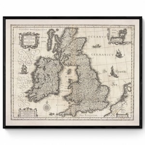 Kaart van de Britse eilanden - Magnae Britanniae et Hiberniae Tabula gedateerd 1631 - Antieke reproductie - Joan Blaeu - Beschikbaar ingelijst