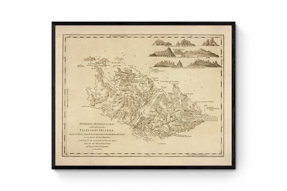 フォークランド諸島地図 1764年 - アンティーク複製 - ホーキンス