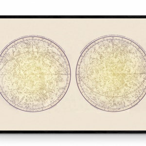 Astronomia - Emisferi Celesti Arte antica Riproduzione - Astronomia - Zodiaco - Costellazioni Mappa Stellare - Arte Celeste - Disponibile Incorniciato
