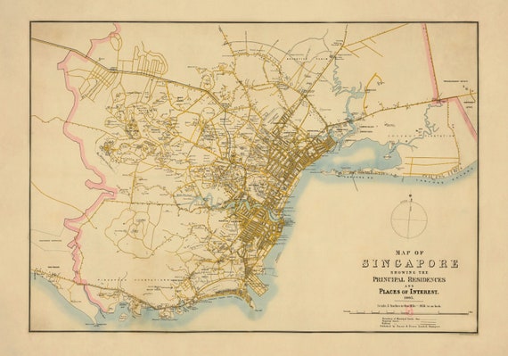 Singapore Map - Antique Reproduction - Dated 1905 - City Plan