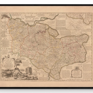 Mapa de Kent de 1740 - Reproducción antigua - Emanuel Bowen - Mapa detallado del condado - Disponible enmarcado