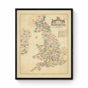 Carte biographique des îles britanniques Carte montrant les auteurs, les poètes, les hommes d’État, etc. - Reproduction antique - Carte de la Grande-Bretagne - Disponible encadrée