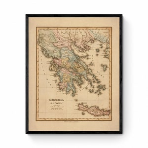 Graecia Antiqua - Antica Grecia - Mappa Antica datata 1823 - Riproduzione Antica - Mappa Dettagliata - Disponibile con Cornice