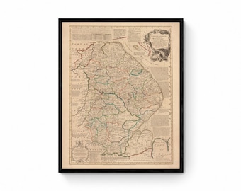 Lincolnshire Map dated 1755 - Antique Reproduction - Emanuel Bowen - Detailed County Map - Available Framed