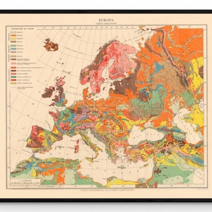 Geologische Karte von Europa - Touring Club Italiano - Datiert 1928-40 - Antike Reproduktion - Geologie - Karte gerahmt erhältlich