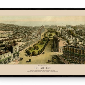 Brighton Birds Eye View - Antike Reproduktion - Datiert 1839 - Stadtplan - Sussex - Verfügbar mit Rahmen