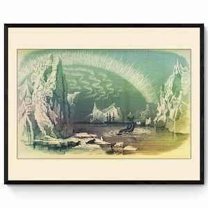 Aurora Borealis Print - Antique Reproduction - Northern Lights - Astronomy - North Pole - Arctic - Available Framed