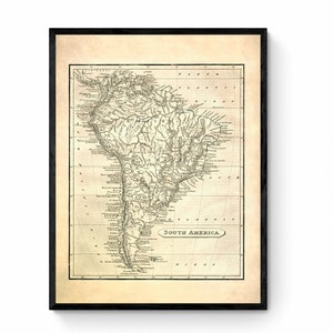 Mapa de América del Sur de 1840 que muestra el Imperio de Brasil y la Provincia Unida de La Plata - Reproducción Antigua - Disponible Enmarcado