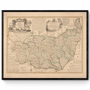 Suffolk Map dated 1750 - Antique Reproduction - Emanuel Bowen - Detailed County Map - Available Framed