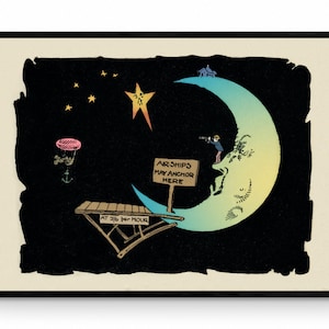 Moon Landing Vintage Cartoon - Antique Reproduction - Astronomy - Available Framed